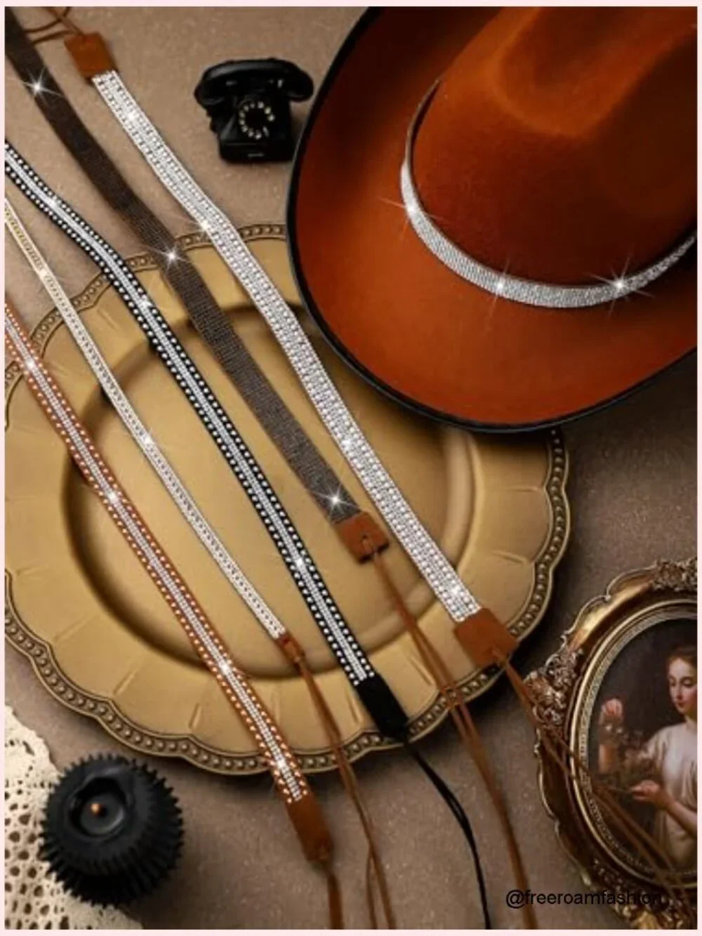 6 Pack Adjustable Rhinestone Hat Bands for Cowboy Hats Western Style Hatband Set